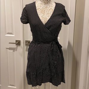 Blue Rain Black/White floral faux wrap dress